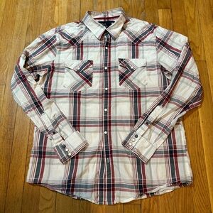 Men’s (L) American Eagle Outfitters Red and White Plaid Casual Shirt